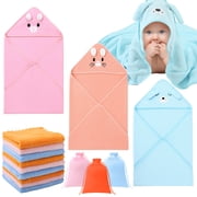 KABOER 12 Pcs Baby Bath Towels for Infants Toddlers, 3 Animal Hooded Baby Towels & 9  Washcloths Set, Ultra Absorbent Soft Cute Newborn Bath Essential Gifts for