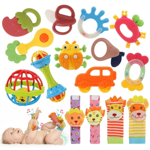 KABOER 18 Pcs Baby Rattles 0-6 Months, Baby Wrist Rattles & Foot Finders Sock, Newborn Hand and Foot Rattles/Teething Toy for Babies, Newborn Baby Boy Girl Rattles Gifts Set