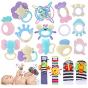 KABOER 18 Pcs Baby Rattles 0-6 Months Rattles for Babies 0-6 Months, Baby Rattles Toys 0-3-6-12 Months, Infant Rattle Toys for Babies Teething - Newborn Baby Boy Girl Rattles Set Wrist Socks