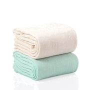 KABOER 2 Pack Baby Muslin Swaddle Blankets, 47x47 Inches Ultra-Soft Cotton Receiving Blankets for Infant Swaddling, Nursing, Ideal Baby Gift, Light Beige/Light Green