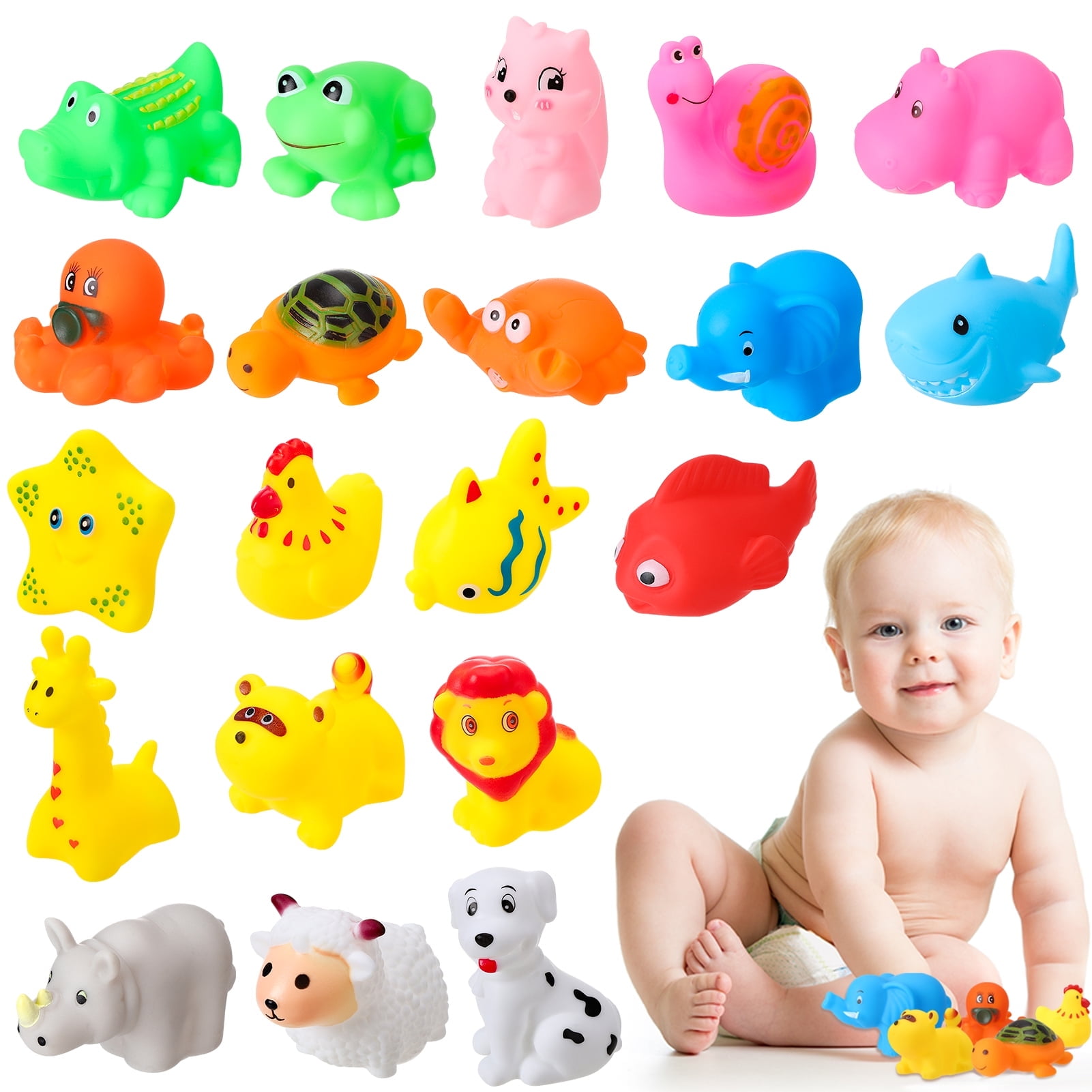KABOER 20 Pcs Bath Toys for Toddlers ,Rubber Floating Squeaky Bath Toys, Squeezable Bathtub Pool Toys for Sensory Play, Waterproof Bath Time Fun Gift for Boys Girls Infant