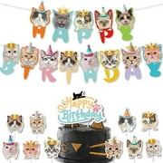 KABOER 24Pack Birthday Cat Garland, Colorful Photographic Cat Faces Birthday Party Banner Decoration, Baby Shower Party Supplies for Cat Party Favors