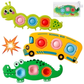 KABOER 3 Pack Pop it Toys, Cute Design Fidget Sensory Popper Toys for Toddlers 1-3, Popper Sensory Toys with Storage Bag, Autism Stress Relief Toys, Montessori Baby Toys 12+ Months
