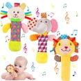 thumbnail image 1 of KABOER 3 Pcs Baby Soft Rattles Toys, Baby Sensory Rattle Toys, Plush Animal Rattle Toys, Infant Squeak Sound Sensory Toys for 0-6 Months Newborn, 1 of 7