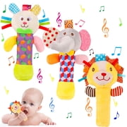 KABOER 3 Pcs Baby Soft Rattles Toys, Baby Sensory Rattle Toys, Plush Animal Rattle Toys, Infant Squeak Sound Sensory Toys for 0-6 Months Newborn