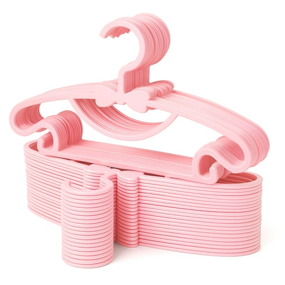 KABOER 50 Pack Plastic Baby Hangers, Pink Non-Slip Hangers Ultra Thin Space Saving, Durable Kids Laundry Hangers for Newborn Toddler Infant Clothes