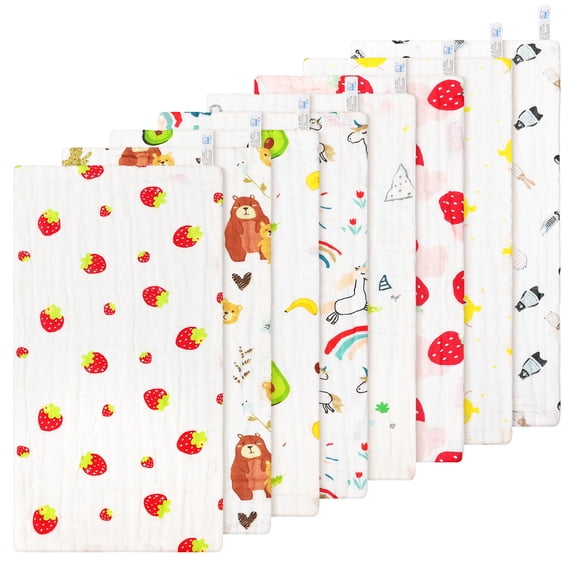 KABOER 8-Pack Baby Burp Cloths for Newborn, 6-Layer Cotton 1020", Ultra Soft & Absorbent, Multipurpose Washcloth & Bib