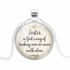 SENXUAN KABOER A Sister Is God's Way Of Making Sure We Never Walk Alone, Quote Glass Necklace Sister Jewelry Gifts(Silver)