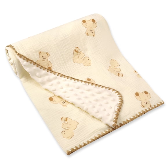 KABOER Baby Blanket for Girls and Boys, Soft Double Layer Swaddle Blankets, Nursery Minky Blanket with Double Layer Dotted Backing for Infant Toddler in Crib Stroller, 40x40 Inches