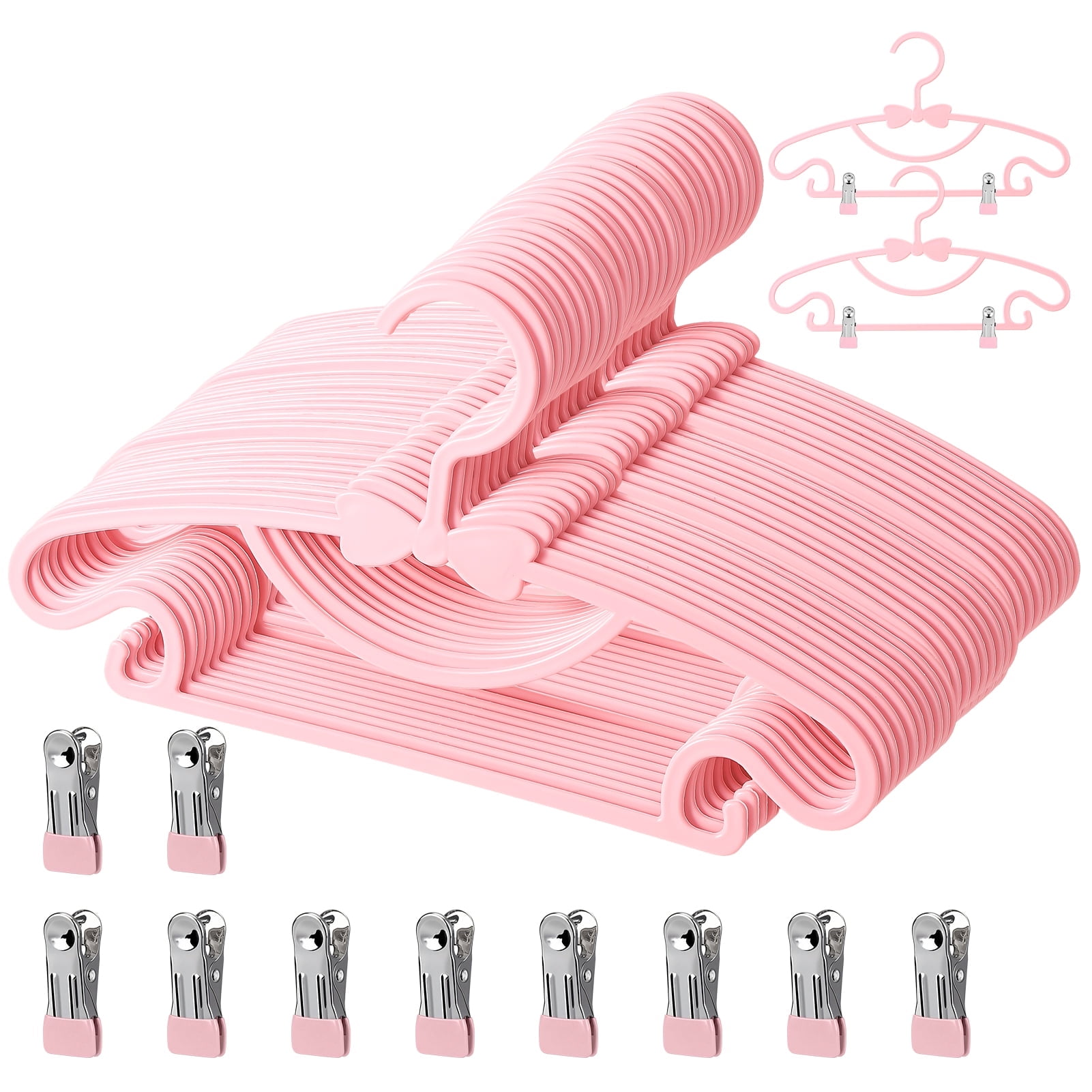 KABOER Baby Hangers for Closet, 50 Pack 11 Inch Toddler Hangers with 10 Pack Clips, Plastic Kids Hangers for Nursery, Baby Clothes Hangers, Ultra Slim and Stackable Space Saving