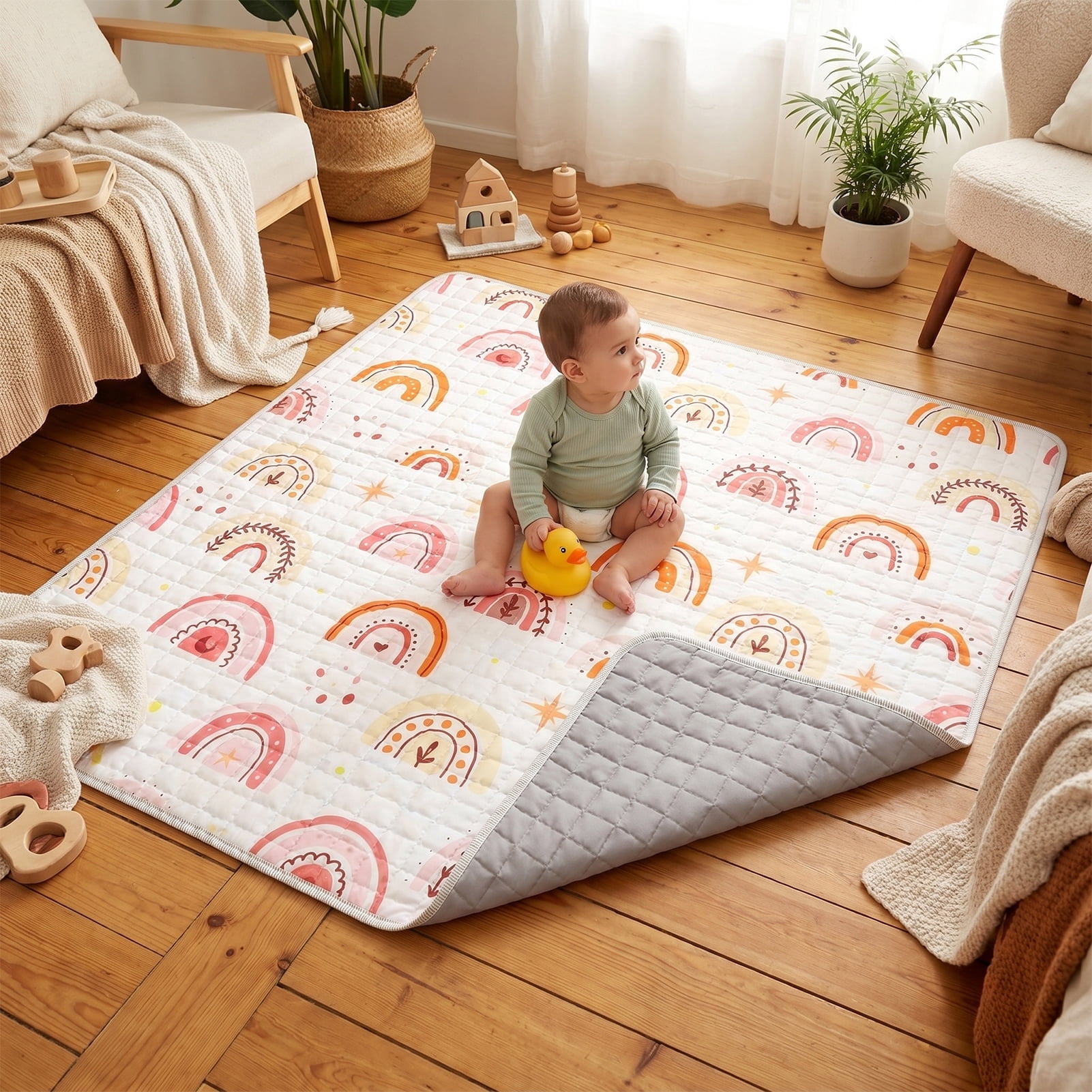 KABOER 50x50 Baby Play Mat for Floor  Thick Padded Crawling Mat for Babies & Toddlers, Non-Slip Machine Washable Rug, Soft Nursery Playmat for Playpen, Tummy Ti