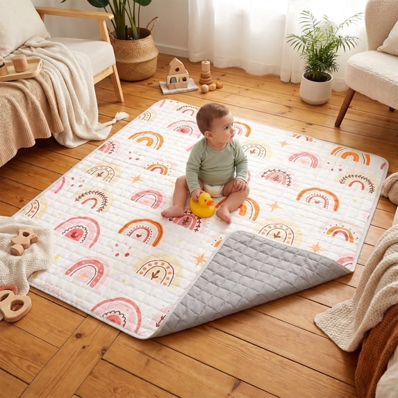KABOER 50x50 Baby Play Mat for Floor – Thick Padded Crawling Mat for Babies & Toddlers, Non-Slip Machine Washable Rug, Soft Nursery Playmat for Playpen, Tummy Time & Living Room