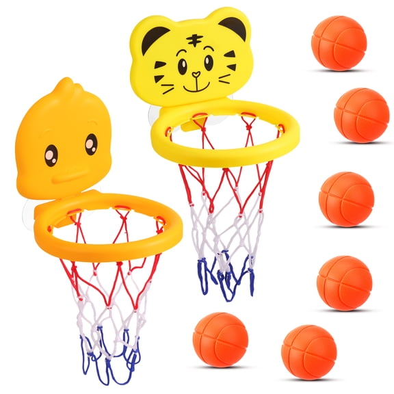 KABOER Bathtub Basketball Hoop for Kids, 2 Pack Suction Cup Bath Toys with 6 Small Basketballs, Shower Basketball Set for Toddlers Ages 4-8, Kids Basketball Hoop for Bathtub