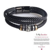 JIELALA KABOER Braided Leather Bracelet 'I'll Always Be With You' Adjustable Wristband Bracelet for Husband for My Grandson son's gift