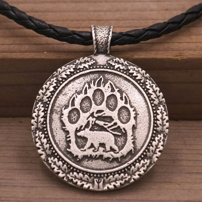 KABOER Cute Viking Grizzly Round Bear Claw Men s Necklace