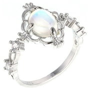 OCDAY KABOER Moonstone Rings for Women Vintage Tibetan Ring Water Drop White Stone Ring Female Fashion Jewelry(silver-10)