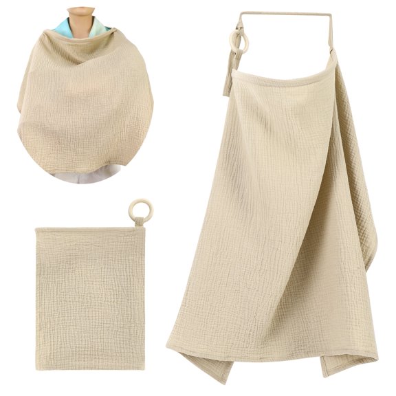 KABOER Women's Cotton Muslin Nursing Cover Breathable Adjustable Strap Multi-Use Car Seat Canopy Khaki