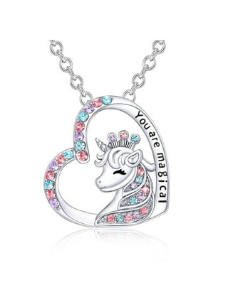 Poekio Unicorn Necklace for Girls 18K Gold Filled 925 Sterling Silver Necklaces Heart Pendant Necklace Initial Jewelry for Little Girls on