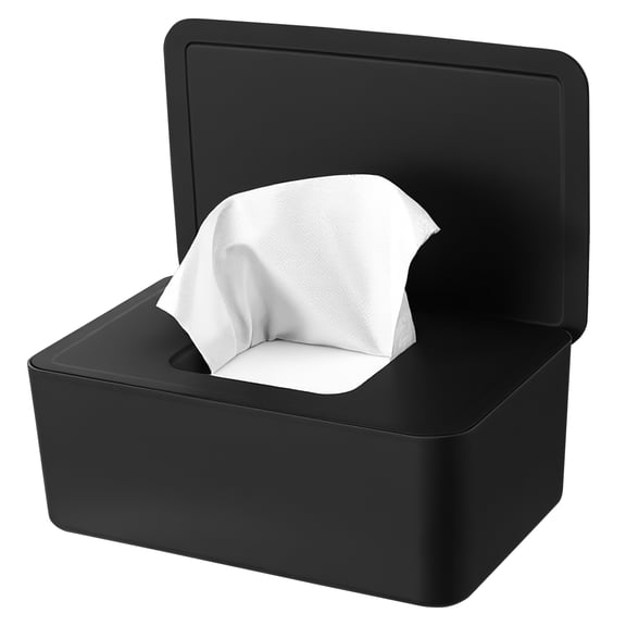 KABOER Wipes Dispenser, Refillable Baby Wipes Container, Flushable Wet Wipes Holder for Bathroom, Tissue Storage Box Case with Sealing Lid for Home Office Cars (Black)
