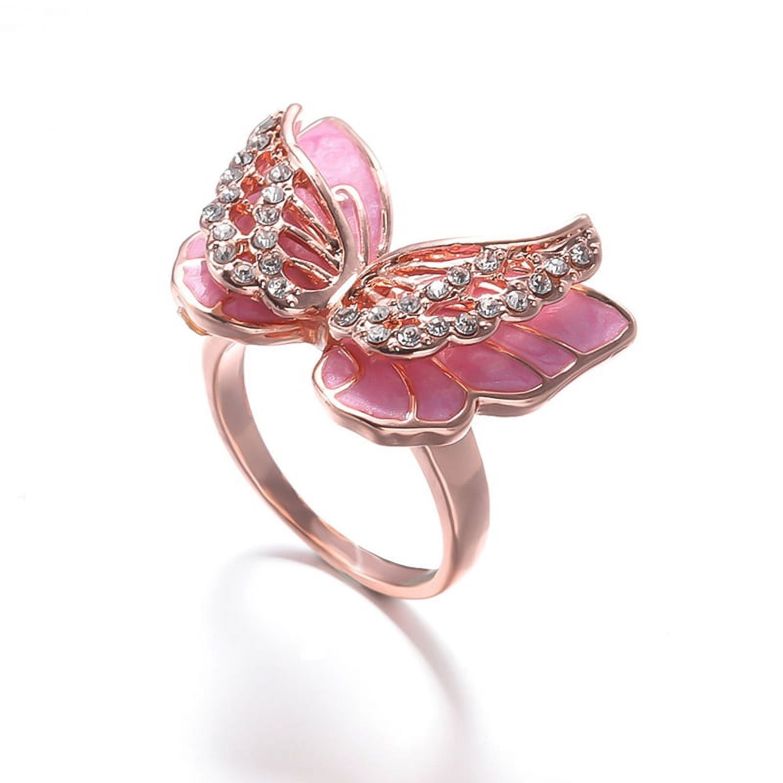 Rose Gold Butterfly & Flower 7-Pack Rings