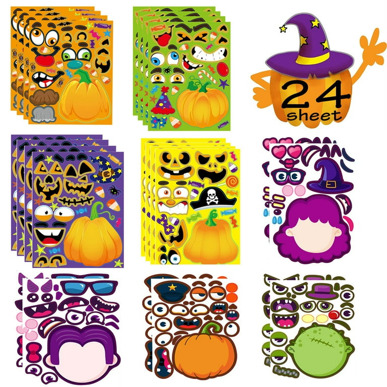 KABUER Halloween DIY Stickers Kids Halloween Party Games Sticker Pumpkin  Face Stickers Halloween Stickers Make Your Own Halloween Sticker 24 Sheets  