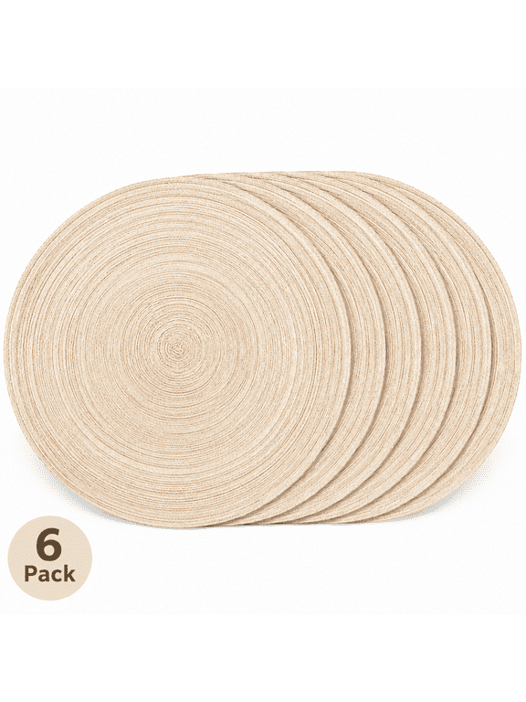 Braided Placemats Round Braided Placemats Table Placemats Non-Slip Table Mats Set for Dining Kitchen Table 15 inch Beige 6 Pack