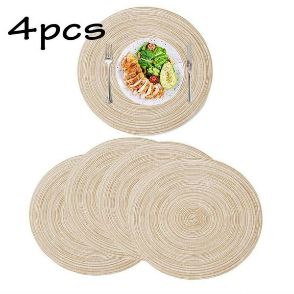 KABUER Braided Placemats Round Braided Placemats Table Placemats Non-Slip Table Mats Set of 4 for Dining Kitchen Table 15 inch Beige