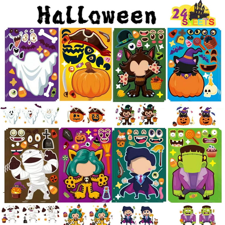 KABUER Halloween DIY Stickers Kids Halloween Party Games Sticker Pumpkin  Face Stickers Halloween Stickers Make Your Own Halloween Sticker 24 Sheets  