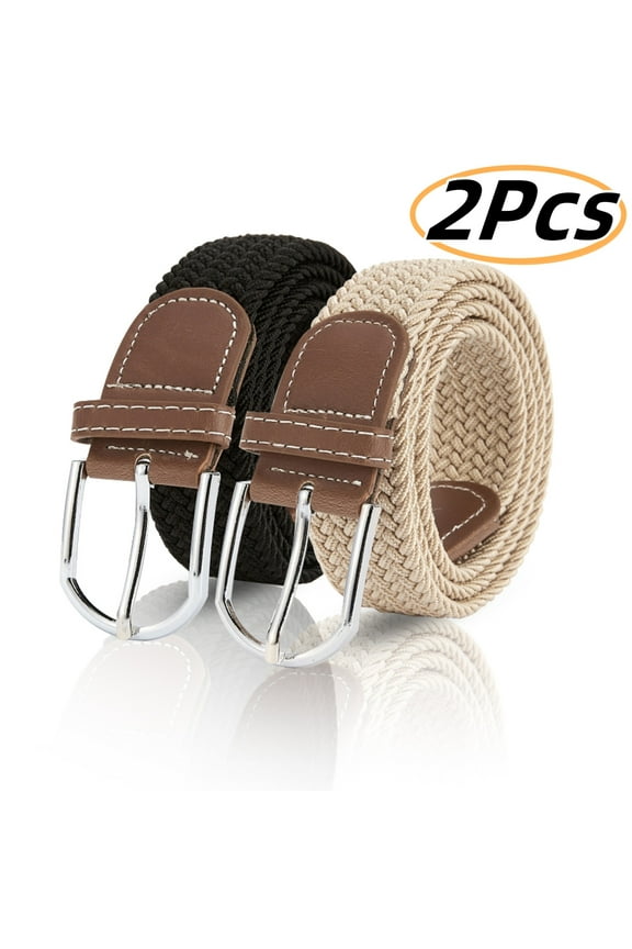 KABUER Men's Braided Belt Men Stretch Belt Adult's Canvas Elastic Fabric Woven Stretch Braided Belts Solid Color 2 Pack