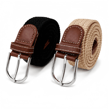 KABUER Men's Braided Belt Men Stretch Belt Adult's Canvas Elastic Fabric Woven Stretch Braided Belts Solid Color 2 Pack