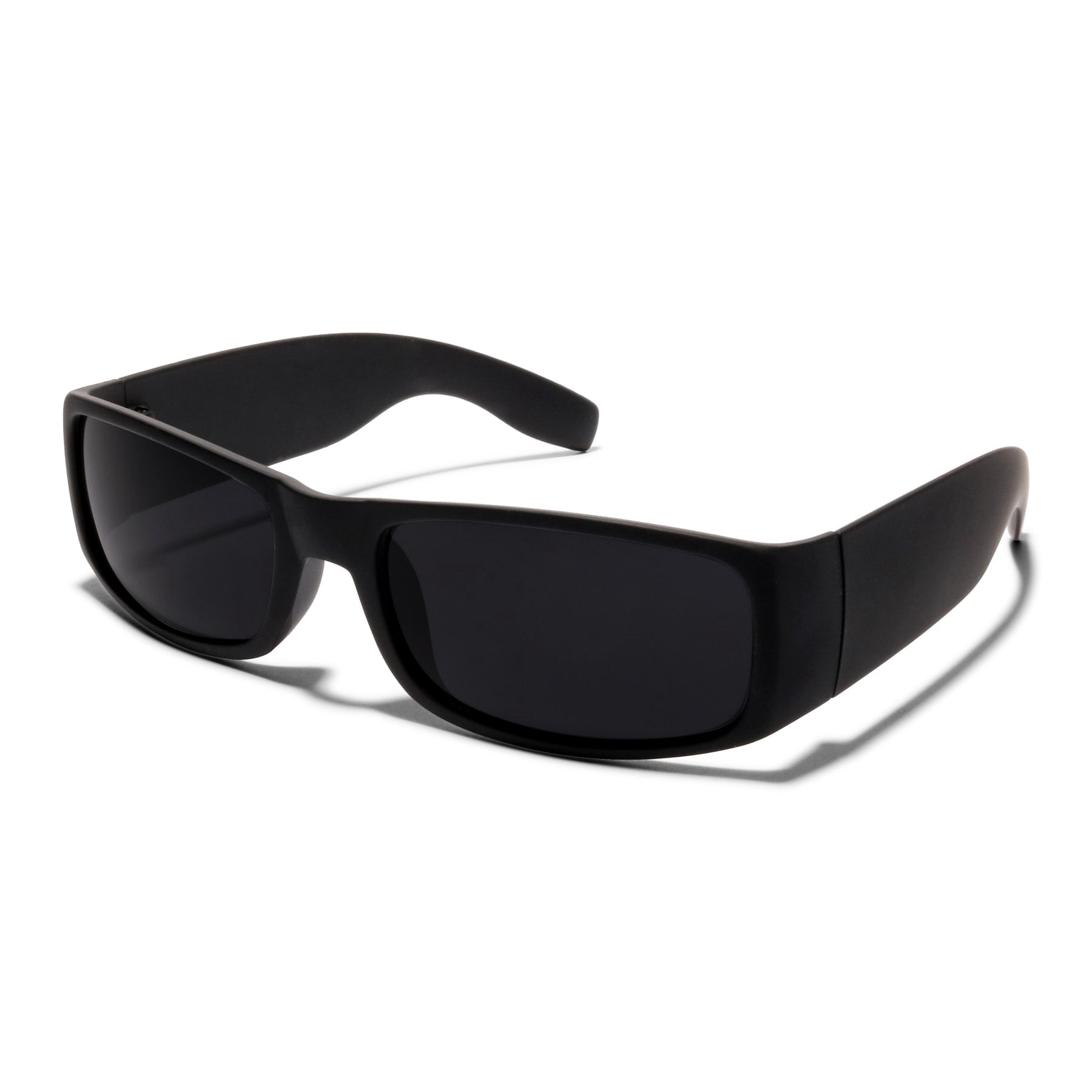 KACE by ShadyVEU Super Dark Lens Unisex Rectangular Flat Top Wraparound Sunglasses, Black