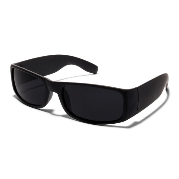 KACE by ShadyVEU Super Dark Lens Unisex Rectangular Flat Top Wraparound Sunglasses, Black