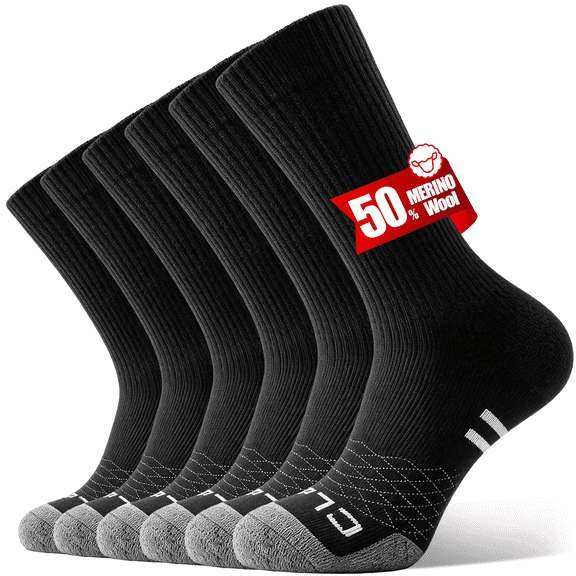 KACIIXAA Merino Wool Compression Support Crew Running Hiking Socks for Men Women, Soft Thick Cushion Tab Socks,3 Pairs