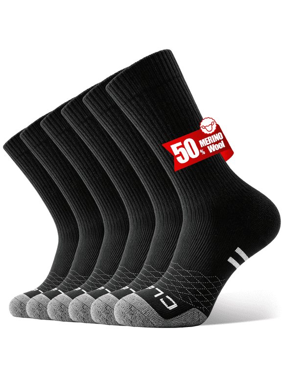 Merino Wool Compression Support Crew Running Hiking Socks for Men Women, Soft Thick Cushion Tab Socks,3 Pairs