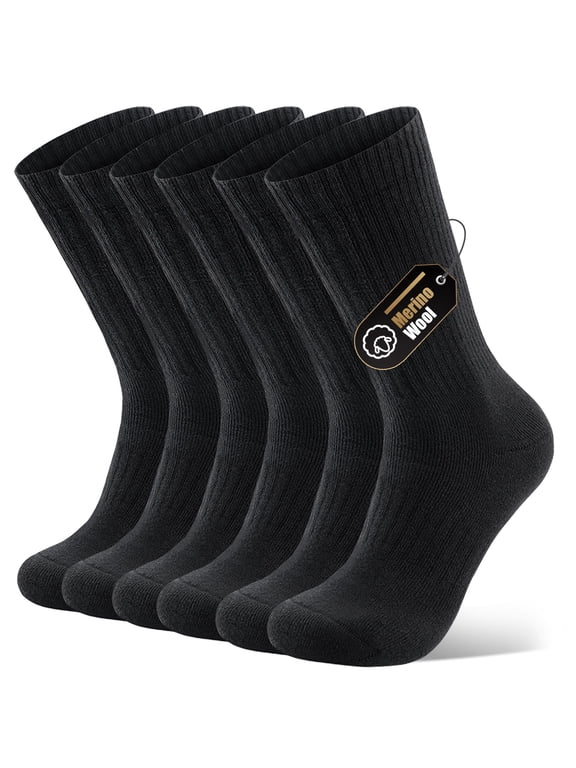 Merino Wool Compression Support Crew Running Hiking Socks for Men Women, Soft Thick Cushion Tab Socks,3 Pairs