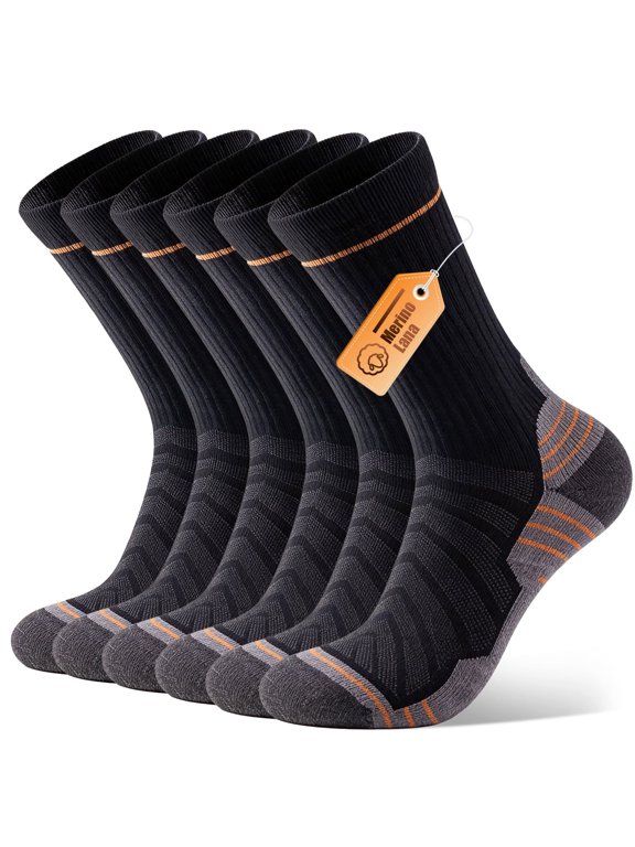 Merino Wool Compression Support Crew Running Hiking Socks for Men Women, Soft Thick Cushion Tab Socks,3 Pairs