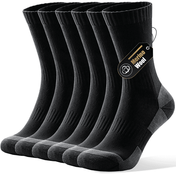KACIIXAA Merino Wool Compression Support Crew Running Hiking Socks for Men Women, Soft Thick Cushion Tab Socks,3 Pairs