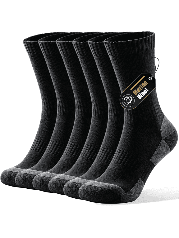 Merino Wool Compression Support Crew Running Hiking Socks for Men Women, Soft Thick Cushion Tab Socks,3 Pairs