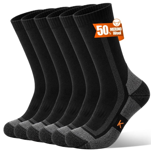 KACIIXAA Merino Wool Compression Support Crew Running Hiking Socks for Men Women, Soft Thick Cushion Tab Socks,3 Pairs