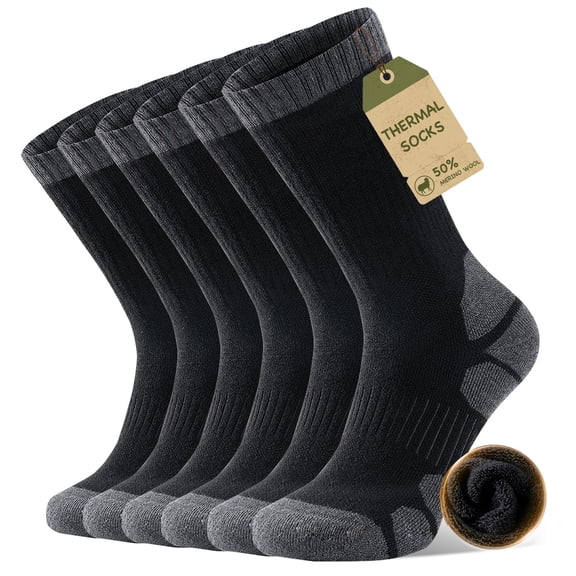 KACIIXAA Merino Wool Compression Support Crew Running Hiking Socks for Men Women, Soft Thick Cushion Tab Socks,3 Pairs