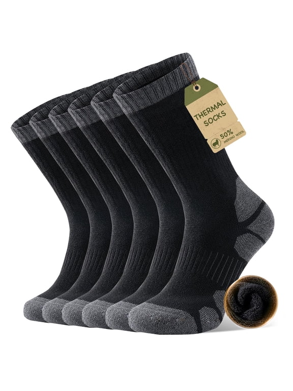 Merino Wool Compression Support Crew Running Hiking Socks for Men Women, Soft Thick Cushion Tab Socks,3 Pairs