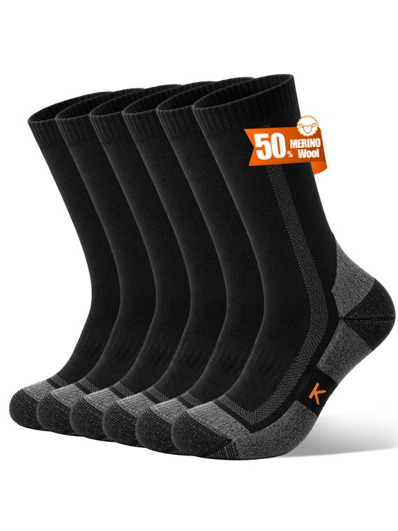 Merino Wool Compression Support Crew Running Hiking Socks for Men Women, Soft Thick Cushion Tab Socks,3 Pairs