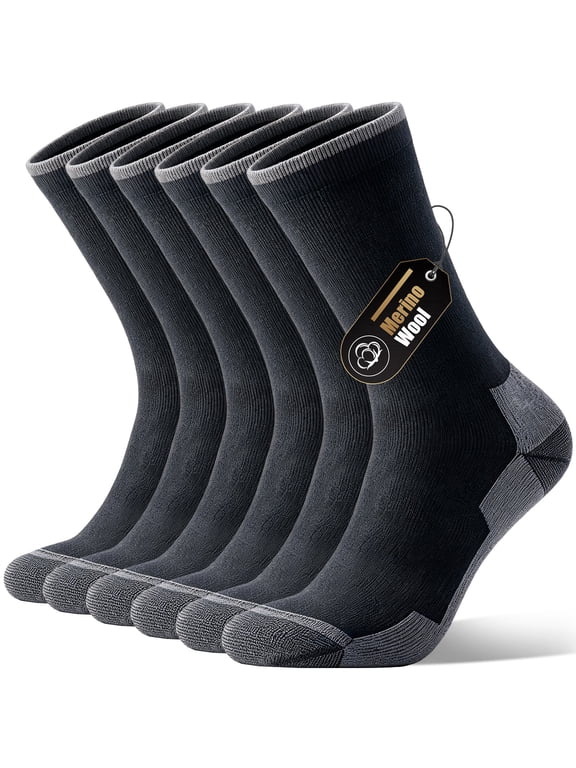 Merino Wool Compression Support Crew Running Hiking Socks for Men Women, Soft Thick Cushion Tab Socks,3 Pairs