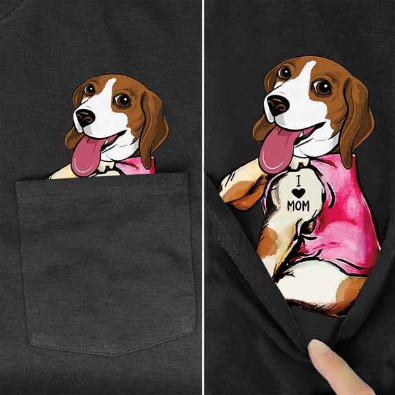 KACISSTY Cotton T-Shirts Fashion Pocket German Shepherd I Love Mom for Dog Lover 3D Printed Hip Hop Funny Tees