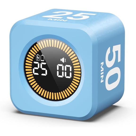KADAMS Pomodoro Visual Timer Cube, 5,10,25,50 Minute Countdown Timer, Pomodoro Timer with Mute & Ring Alert For Productivity, Home, Kitchen, School, Office & Focus,ADHD gifts, Blue