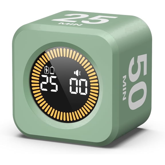 KADAMS Pomodoro Visual Timer Cube, 5,10,25,50 Minute Countdown Timer, Pomodoro Timer with Mute & Ring Alert For Productivity, Home, Kitchen, School, Office & Focus,ADHD gifts , Green