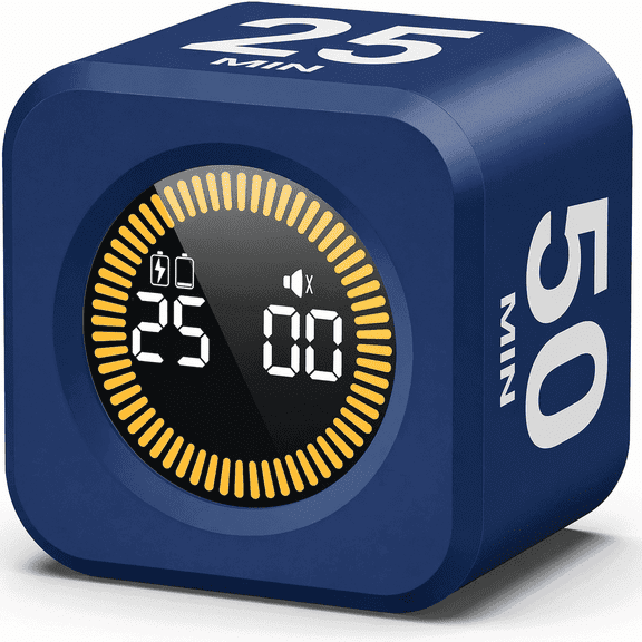 KADAMS Pomodoro Visual Timer Cube, 5,10,25,50 Minute Countdown Timer, Pomodoro Timer with Mute & Ring Alert For Productivity, Home, Kitchen, School, Office & Focus,ADHD gifts, Navy Blue