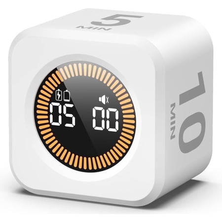 KADAMS Pomodoro Visual Timer Cube, 5,10,25,50 Minute Countdown Timer, Pomodoro Timer with Mute & Ring Alert For Productivity, Home, Kitchen, School, Office & Focus,ADHD gifts, White