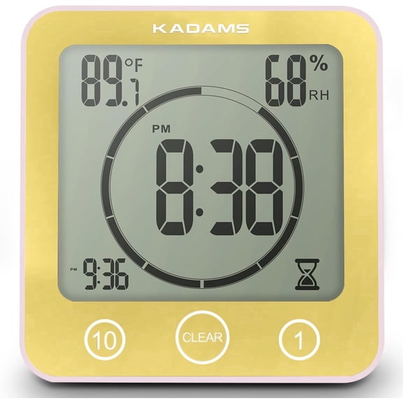 KADAMS Shower Clock Waterproof Bathroom Timer – Digital Wall Clock with Countdown, Magnetic Kitchen Clock with Temperature & Humidity, Suction Cup for Kids Shower Spa Sauna Cook Bath- Black