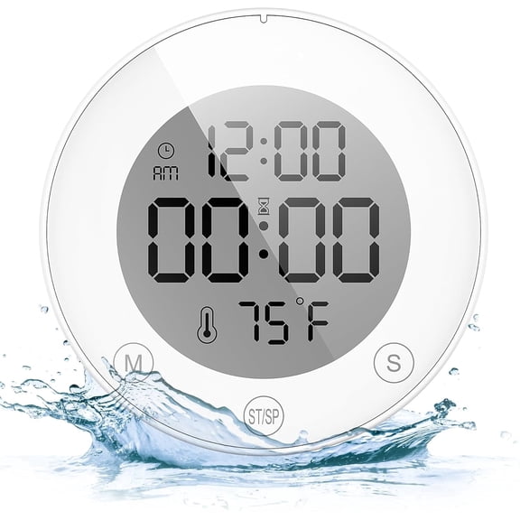 KADAMS Shower Timer Clock Waterproof Bathroom Timer  Digital Wall Clock with Countup & Countdown, Magnetic Kitchen Clock with Temperature, Suction Cup for Kids Shower Spa Cook Bath